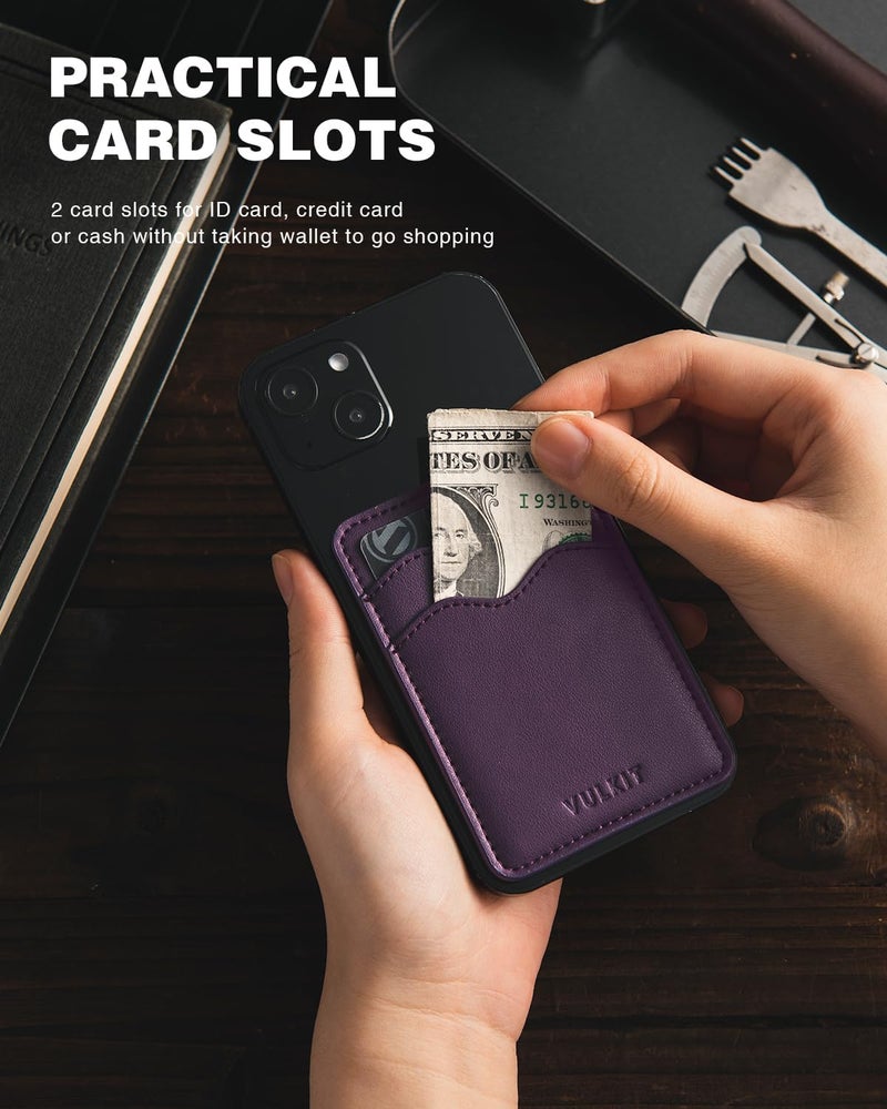 VULKIT Stick on Card Holder Compatible for iphone Leather Cell Phone Wallet Credit Card Case Strong Sticker for Women - Image 2